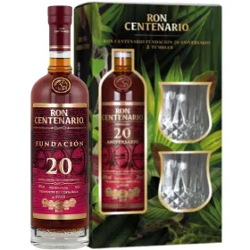 Centenario 20 éves Fundacion Rum + 2 db Pohár (40% 0,7L)