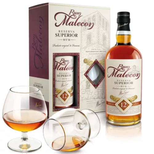 Malecon 12 éves Rum + 2 Pohár (40% 0,7L)