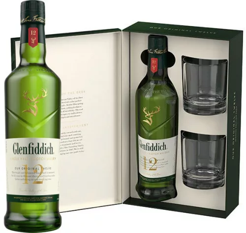 Glenfiddich 12 éves Whisky + 2 pohár (40% 0,7L)