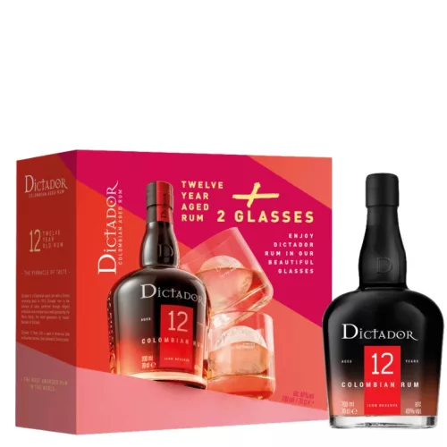 Dictador 12 éves Rum + 2 Pohár (40% 0,7L)