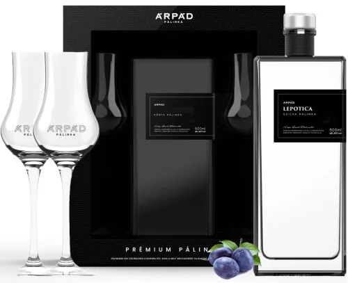 Árpád Prémium Irsai Olivér Szőlő Pálinka (Exkluzív Díszdoboz 2db Tulipán Pohárral) (0,5L 40%)