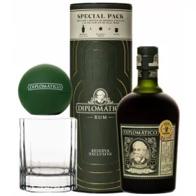   Diplomatico Exclusiva rum díszdobozban pohárral és jéggömb készítővel (0,7L 40%)