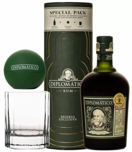 Diplomatico Exclusiva rum díszdobozban pohárral és jéggömb készítővel (0,7L 40%)